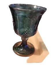 VINTAGE INDIANA HARVEST IRIDESCENT BLUE CARNIVAL 6 GLASS WINE WATER GOBLETS MCM picture