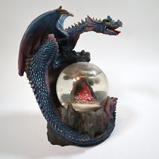 VTG Dragon Wizard Medieval Water Globe Magic Sorcery Fantasy Mythical Blue RPG picture