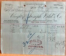 1903 Invoice Joseph Wild & Company New York NY L H Pillsbury & Son West Derry NH picture