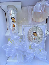 5pcs Baptism Candle Set Favors, Girl Boy White Set de Bautizo Nina Nino ENGLISH picture