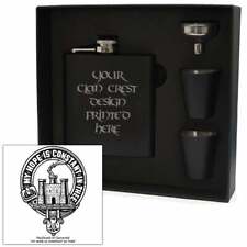 Art Pewter MacDonald Clanranald Clan Crest Black 6oz Hip Flask Set HF6 B S-C51 picture
