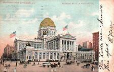 Vintage Postcard - Greeting from Chicago IL Federal Bldg/Post Office Posted 1909 picture