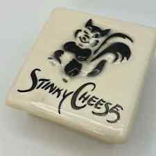 Vtg 3D Skunk Stinky Cheese Yellow White Black Ceramic Container Trinket Box 4