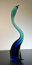 ZBS Vintage 23” Handmade Art Glass Swan Volavka Czech Rep Bohemia Cobalt Green picture