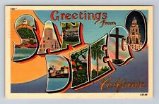 San Diego CA-California, Scenic LARGE LETTER GREETINGS Vintage c1943 Postcard picture