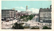Vintage Postcard 1900's Cadillac Square & County Building Detroit MI Trollies picture