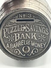 Rare Puzzle Savings Bank No 3 A Barrel Of Money. c. 1893.  picture