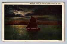 Geneva On The Lake OH- Ohio, Moonlight Sailing Lake Erie, Vintage c1945 Postcard picture