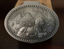 Vintage Pewter Trinket Box - Egyptian Sphinx and Pyramids Silver Metal -l picture