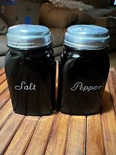 Vintage Mckee Black Glass Roman Arch Salt and Pepper Shakers picture