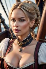 CUTE GORGEOUS SEXY VICTORIAN LADY ON PIRATE SHIP 4X6 FANTASY PHOTO picture