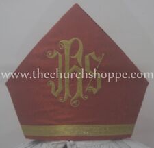 New Red Mitre with IHS embroidery,mitra,Bishop's Mitre, New picture