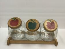 Vintage 3 Piece Glass Apple Canister Set With Stand For Kitchen And Home Decor picture
