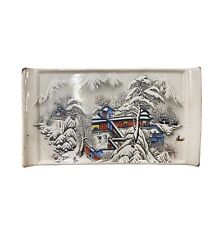 Distressed White Porcelain Snow Trees House Rectangular Display Plate ws3204 picture