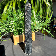 2.75LB TOP Natural black tourmaline Quartz obelisk Crystal wand point Healing picture