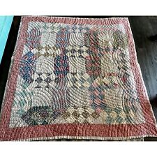 Antique Vintage 1930s Strip Scrappy Hand Quilted Quilt Handmade 68 x 70 picture