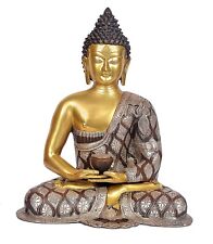 Brass Tibetan God Buddha Statue Buddhism Meditating Idol 17.5
