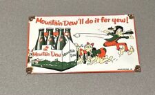 VINTAGE 12” DOMED 1957 MOUNTAIN DEW SODA COLA PORCELAIN SIGN CAR GAS OIL TRUCK picture