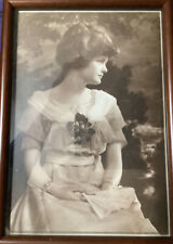 Vintage Framed Photo Pretty, Seated Cotillion Debutante Holding Lace Fan Prop picture