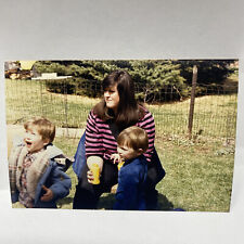 Vintage Photo 1986 Boy Surprised Happy Posed Sunlight Mom Brother picture