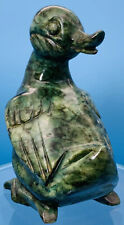 Vintage Duck Figurine Hand Carved Alabaster Green 3.25” Duckling Made In Italy picture