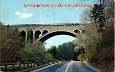 Wissahickon Dr Phiadelphia PA Bridge Old Car VTG Postcard PM Flourtown Cancel 5c picture