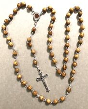 Vintage Terra Sancta Jerusalem Rosary Crucifix Wood Beads 22” Catholic EUC picture