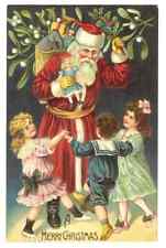 Santa Claus with Happy Dancing Children~Toys Antique~Christmas Postcard~k435 picture