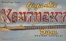 Western KY Kentucky GIGANTIC KENTUCKY DAM LARGE LETTER LINEN Postcard 5437 picture