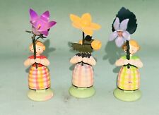 Vintage Erzgebirge Painted Wooden Flower Girl Figurines, Lot of 3 picture