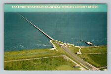 New Orleans LA-Louisiana, Lake Pontchartrain Causeway, Aerial, Vintage Postcard picture