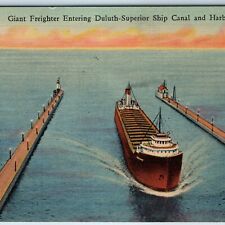 1937 Duluth Minn Giant Freighter Entering Superior Ship Canal Steamer Teich A207 picture