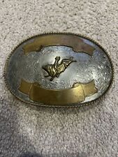 Standing Horse - Vintage Nickel Silver Stamped two tone Belt Buckle picture