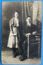 Vintage RPPC Photo Postcard Young Couple / Studio Portrait c1910s picture