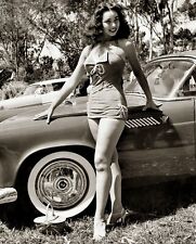 Leggy JENNIFER JONES posing on a Classic Car Retro Picture Photo 8x10 picture