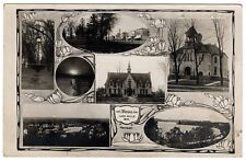 Postcard RPPC Multi View Street Church Panzer Lake Mills Wisconsin Posted 1908 picture
