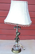 Rare Vintage Brass & Glass Cherub Lamp 28