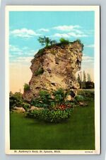 St Ignace MI, St Anthony's Rock, Michigan Vintage Postcard picture