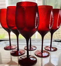 Rare Ralph Lauren Sutton Ruby Red Optic Swirl Wine Glass Set Of 6 Stunning picture