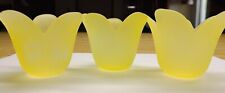 3 Vintage Yellow Glass Flower Candle Holders. Satin Frosted Glass.  picture