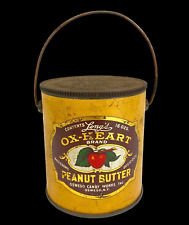 Antique Lang's Ox-Heart Brand Peanut Butter Advertising Tin Can Bucket 1 Lb NY picture