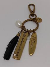 She Believed She Could Inspirational Charms & Black Tassel Clip-On Keyring picture
