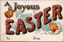 Vintage Large Letter Holiday Embossed Postcard 