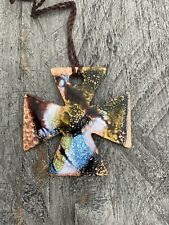 Vintage Jules Perrier Handmade Enameled Copper Necklace Pendant Modernist Cross picture