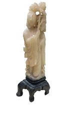 Vintage antique 9” Carved Soapstone Geisha woman girl Holding Lotus japanese picture