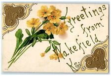 1908 Greetings From Flower Glitter Embossed Wakefield Kansas KS Vintage Postcard picture