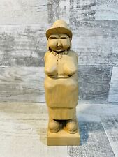 Vintage Hand Carved Natural Wood Old Woman Peasant Farmer 8” Tall Signed 1970 picture