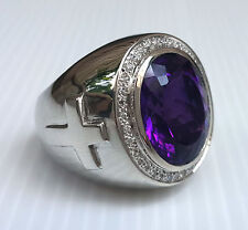 HUGE NATURAL AMETHYST 21 CT CROSS 925 STERLING SILVER CHRISTIAN BISHOP RING NEW picture