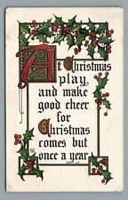 Tuck's Post Card Christmas Poem Holly Motto Embossed Postcard Posted 1914 picture