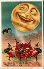 Antique Halloween Postcard, Series 876 4, Witches Dancing Under A Full Moon PC4 picture